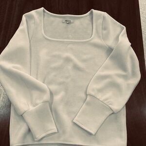 Madewell Square-Neck ribbed shirt in cream, Size s